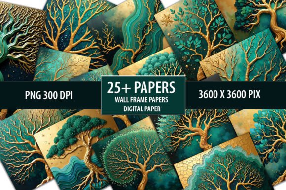 25 3D Golden Tree Frame Digital Papers: A Creative Essential for Designers and Crafters