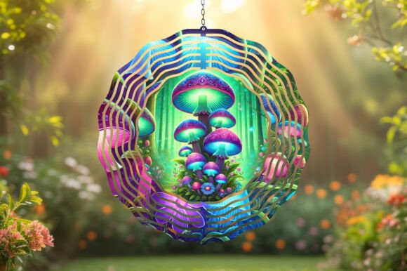 3D Glowing Mushrooms Wind Spinner PNG: Creative Design for Dynamic Projects