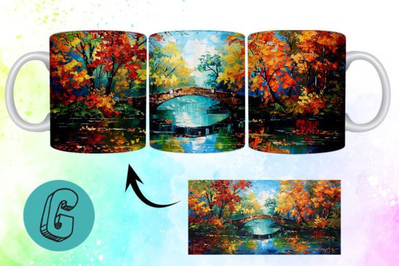 3D Oil Paint Autumn Park Mug Wrap 08