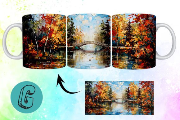 3D Oil Paint Autumn Park Mug Wrap 14: A Creative Digital Asset for DIY Enthusiasts