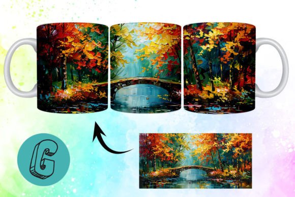3D Oil Paint Autumn Park Mug Wrap 16