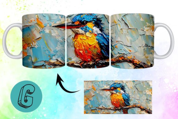 3D Oil Paint Cute Bird Mug Wrap 11
