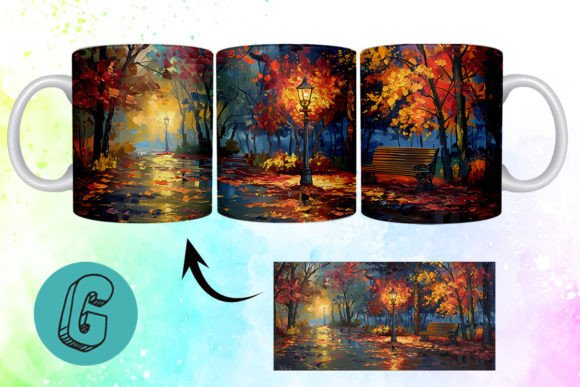 3D Oil Paint Fall Street Mug Wrap 17: A High-Quality Digital Download for Creative Projects