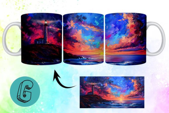 3D Oil Paint Lighthouse Mug Wrap 13