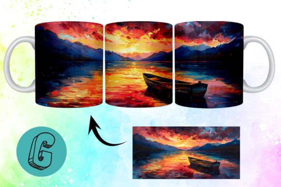 3D Oil Paint Lonely Boat Mug Wrap 03: A Versatile Creative Asset for DIY Enthusiasts