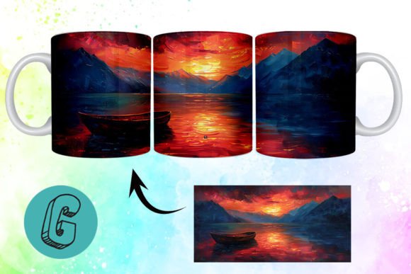 3D Oil Paint Lonely Boat Mug Wrap 16