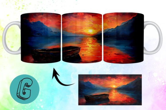 3D Oil Paint Lonely Boat Mug Wrap 17 – A Creative Digital Asset for DIY Enthusiasts