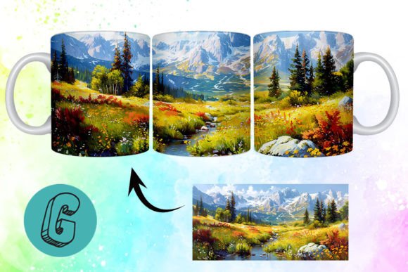 3D Oil Paint Mountain Mug Wrap 08