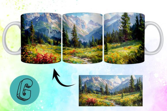 3D Oil Paint Mountain Mug Wrap 12: A Creative Digital Asset for DIY Enthusiasts