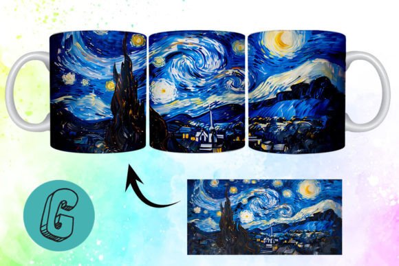 3D Oil Paint Starry Night Mug Wrap 03: A Creative Digital Tool for Art Lovers