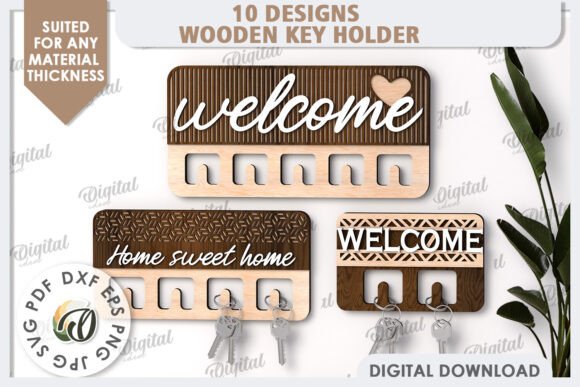 3D Wooden Key Holder Laser Cut Bundle for Creative Projects