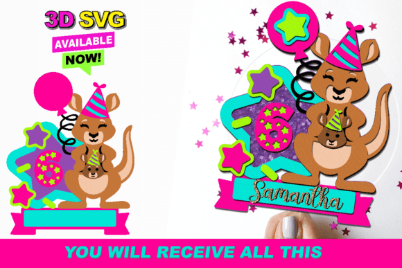 Kangaroo with Baby Cake Topper 3D SVG