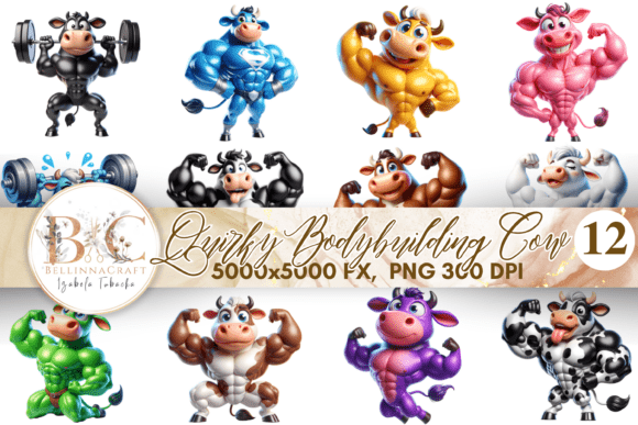 Quirky Bodybuilding Cow 3D Cartoon Clipart