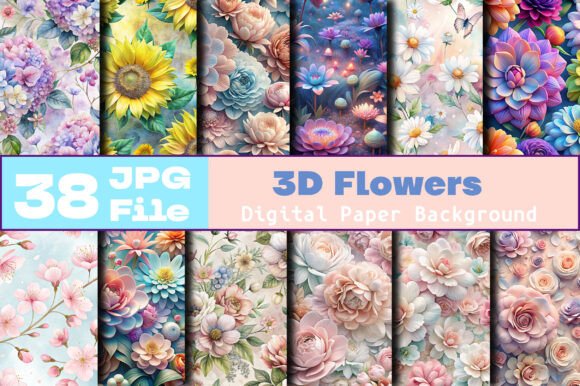 Seamless 3D Flowers Digital Papers for Creative Projects